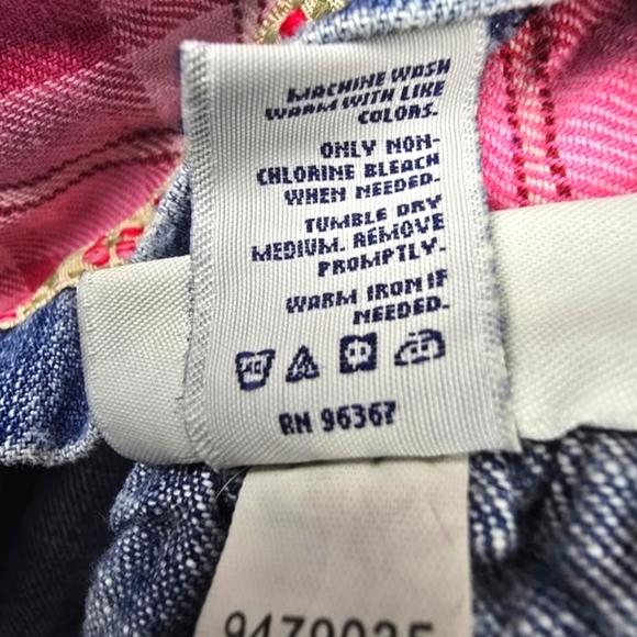 OSHKOSH B'GOSH Jean‎ Overall Patchwork Dress Blue Pink Girls Size 2T - Picture 7 of 9